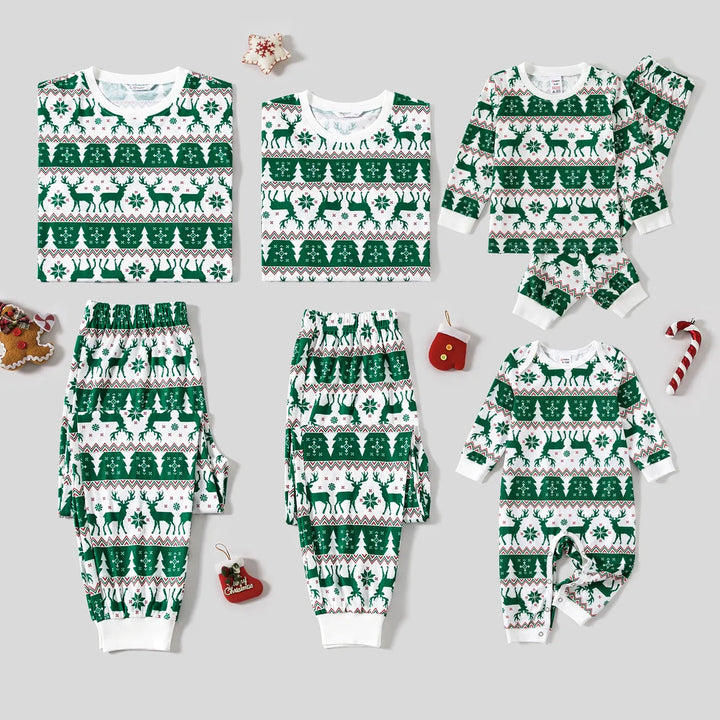 Green Christmas Elk Fmalily Matching Pajamas Sets (with Pet's dog)