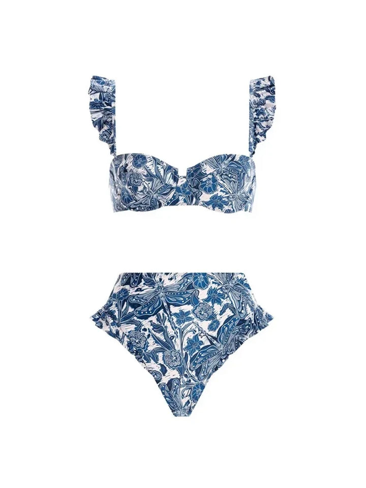 طقم بيكيني مزخرف بكتف واحد مع تنورة