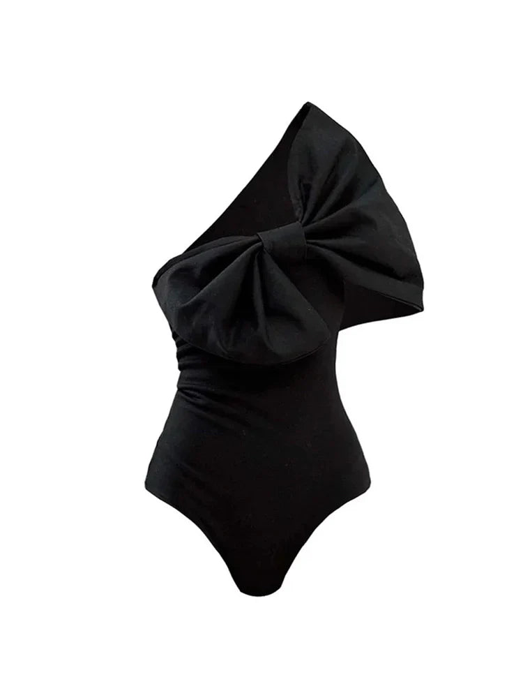 Black and White Bow One Piece Swimsuit Set