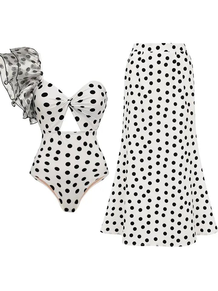 Polka Dot Ruffle Vintage Swimsuit Vacation Set