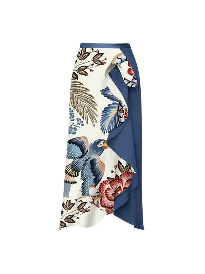 Tropical Toucan Ruffle One-Shoulder Bikini