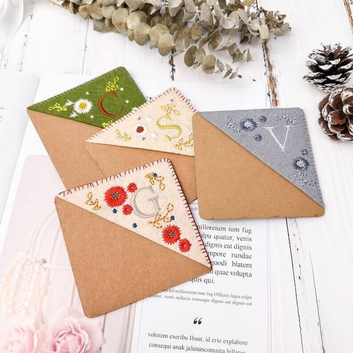 Hand Embroidered Felt Triangle Page Stitched Corner Bookmark