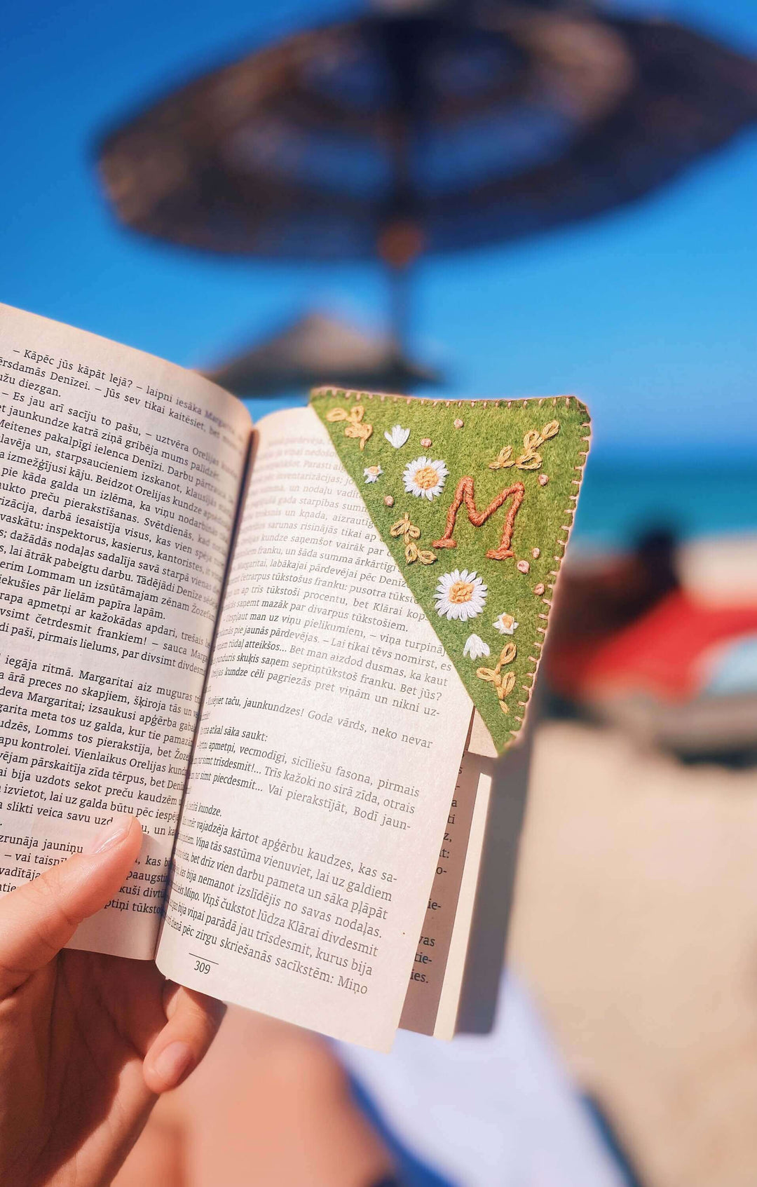 Hand Embroidered Felt Triangle Page Stitched Corner Bookmark
