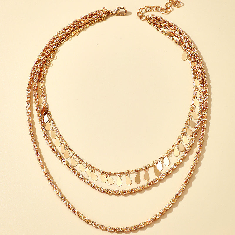 Tassel  Boho Necklace - 3 Layers Disc Clavicle Chain
