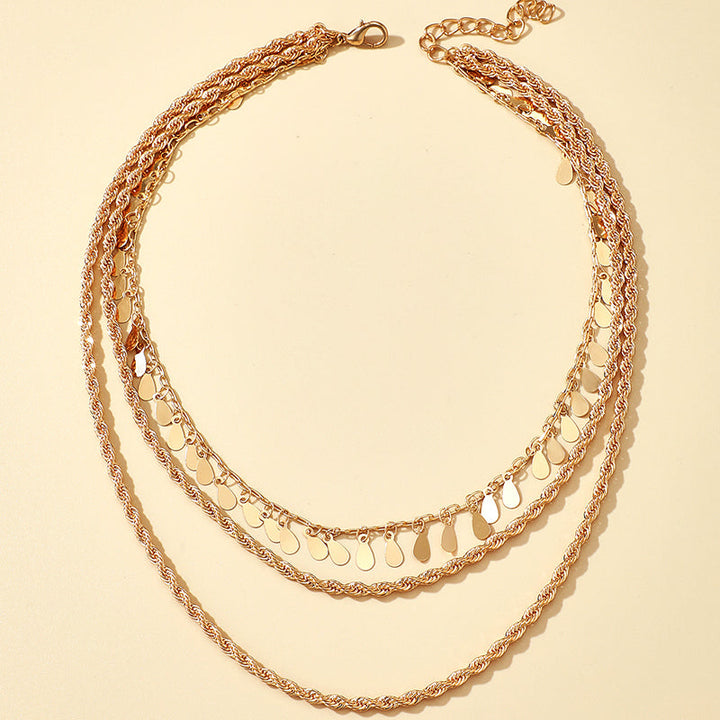 Tassel  Boho Necklace - 3 Layers Disc Clavicle Chain