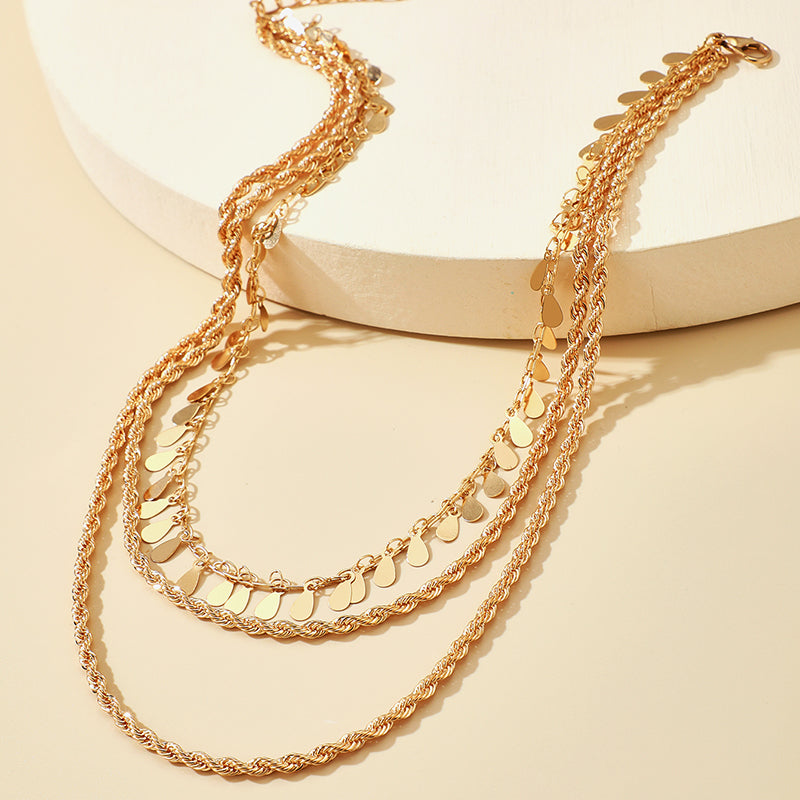 Tassel  Boho Necklace - 3 Layers Disc Clavicle Chain