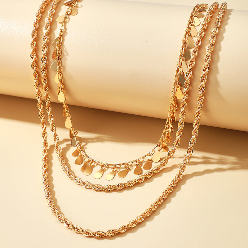 Tassel  Boho Necklace - 3 Layers Disc Clavicle Chain