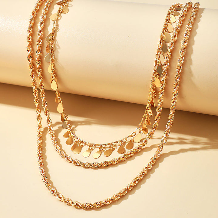 Tassel  Boho Necklace - 3 Layers Disc Clavicle Chain