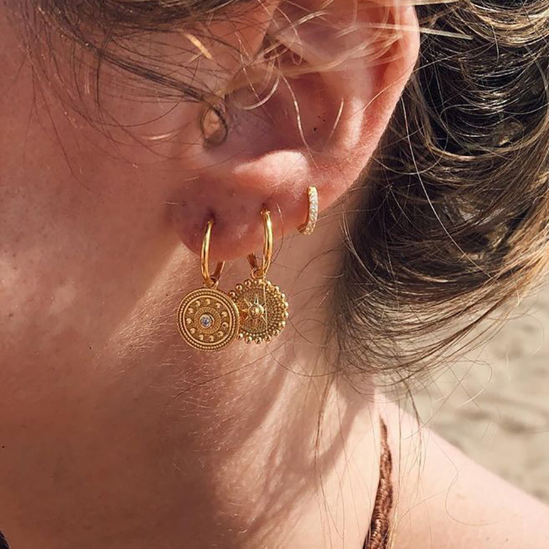 Statement Stud Earrings - Bohemian Round Coin Zircon