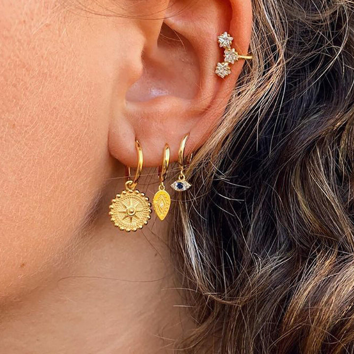 Statement Stud Earrings - Bohemian Round Coin Zircon