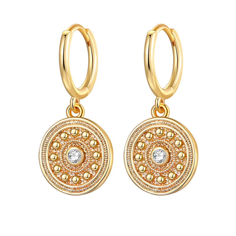Statement Stud Earrings - Bohemian Round Coin Zircon