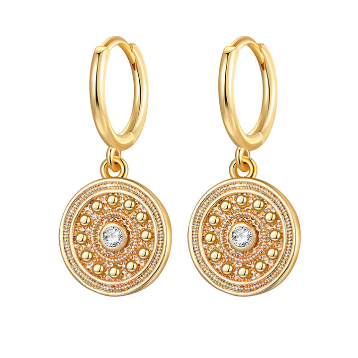 Statement Stud Earrings - Bohemian Round Coin Zircon