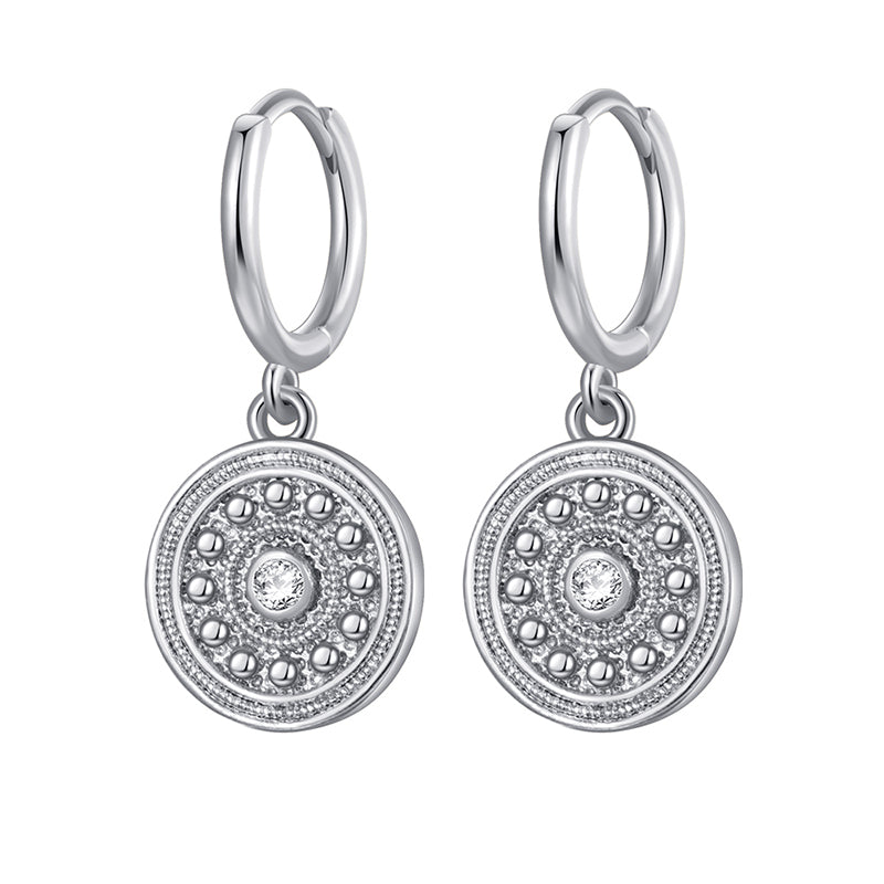 Statement Stud Earrings - Bohemian Round Coin Zircon