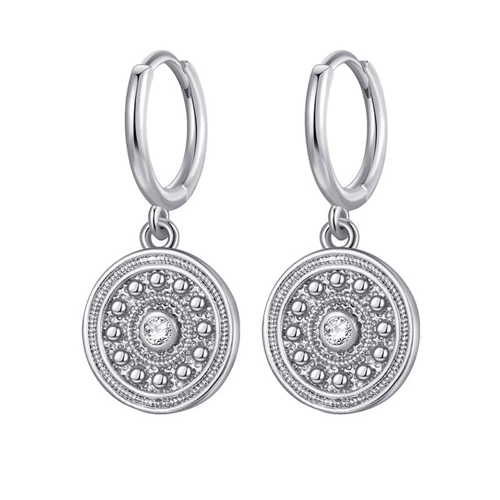 Statement Stud Earrings - Bohemian Round Coin Zircon