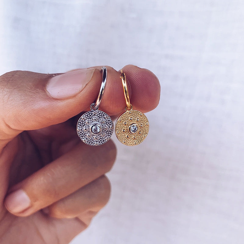 Statement Stud Earrings - Bohemian Round Coin Zircon