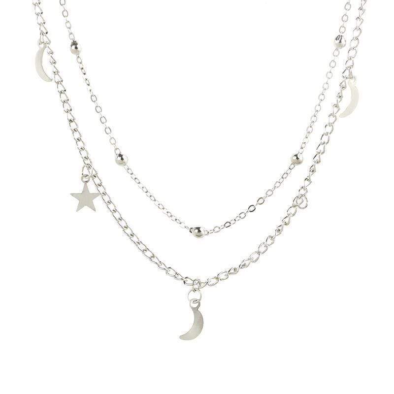 Tassel Boho Necklace - Celestial Layered Star & Moon