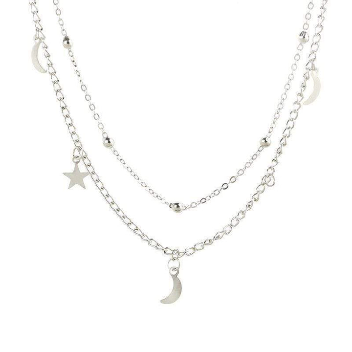 Tassel Boho Necklace - Celestial Layered Star & Moon